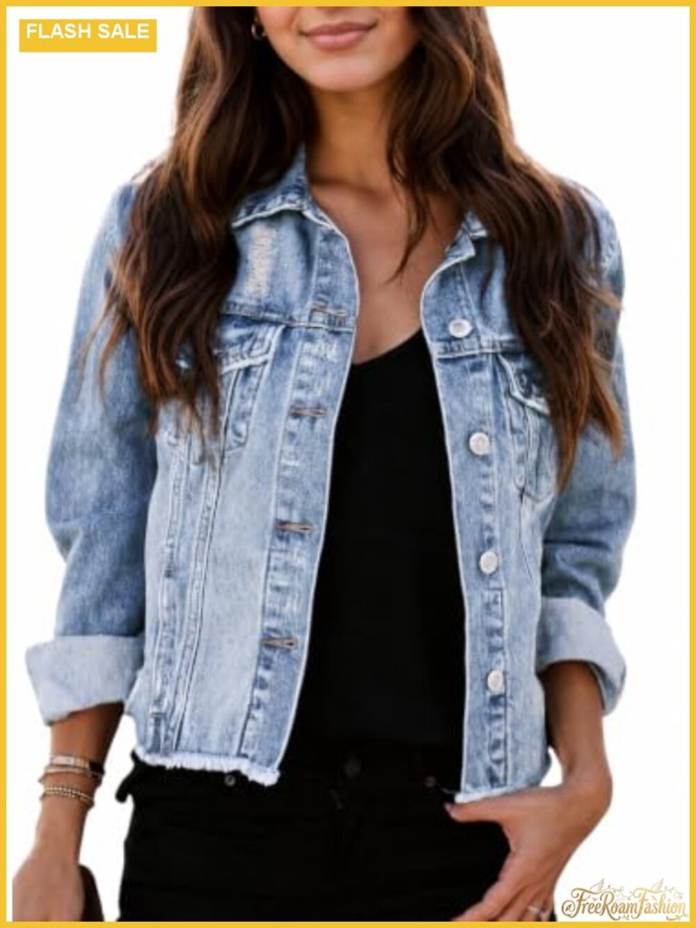 Womens Distressed Denim Jacket Vintage Western Cowboy Button Down Long Sleeve